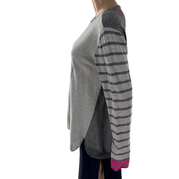 Lisa Todd Gray Contrasting Stripes Cotton Pullover Sweater - Picture 5 of 10